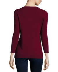 Neiman Marcus Cashmere V Neck Basic Sweater Burgundy