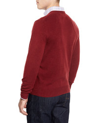 Neiman Marcus Cashmere V Neck Sweater Claret