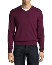 Neiman Marcus Cashmere V Neck Sweater Dark Red