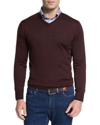 Peter Millar Collection Merino Silk V Neck Sweater Barolo