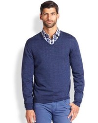 Saks Fifth Avenue Collection Merino Wool Silk V Neck Sweater