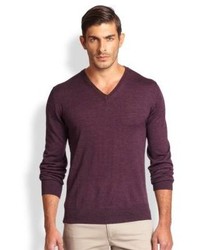 Saks Fifth Avenue Collection Merino Wool Silk V Neck Sweater