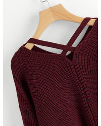 Shein Criss Cross V Back Chunky Knit Sweater