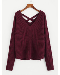 Shein Crisscross Dual V Neck Slit Side Sweater
