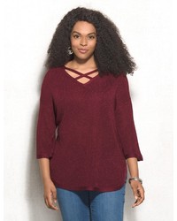 Dressbarn Westport Plus Size Ribbed Crisscross Shimmer Sweater