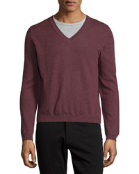 Just Cavalli Long Sleeve V Neck Wool Sweater Brick
