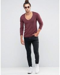 Asos Muscle Fit Sweater With Deep V Neck