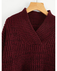 Shein Overlap V Neck Marled Knit Jumper