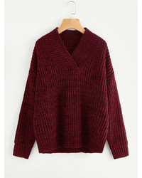 Shein Overlap V Neck Marled Knit Jumper