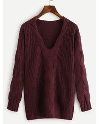 Shein Plunge Drop Shoulder Cable Knit Sweater