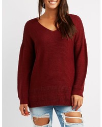 Charlotte Russe Shaker Stitch V Neck Sweater