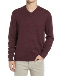 Nordstrom Shop Cotton Cashmere V Neck Sweater In Burgundy Fudge At