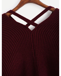 Shein V Neckline Tiered Sleeve Criss Cross Sweater