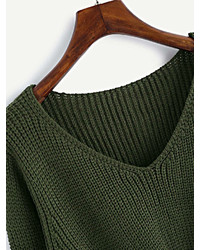 Shein V Neckline Twist Front Chunky Knit Sweater