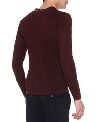 Giorgio Armani Velvet Trimmed Pique Sweater Burgundy