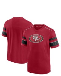 FANATICS Branded Scarlet San Francisco 49ers Textured Hashmark V Neck T Shirt