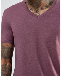 Asos Muscle T Shirt With V Neck In Red Marl