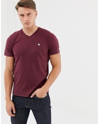 Abercrombie & Fitch New Icon Logo V Neck T Shirt In Burgundy