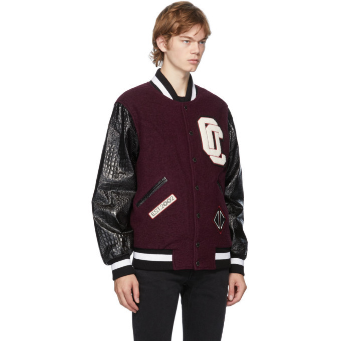 Opening Ceremony Burgundy Varsity Jacket, $616 | SSENSE | Lookastic