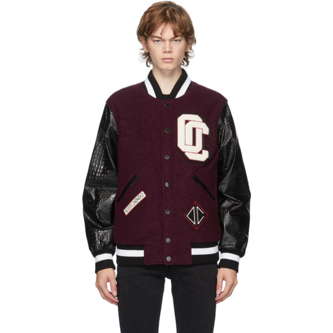 Opening Ceremony Burgundy Varsity Jacket, $616 | SSENSE | Lookastic