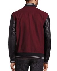 True Religion Collegiate Moleskin Leather Blend Varsity Jacket