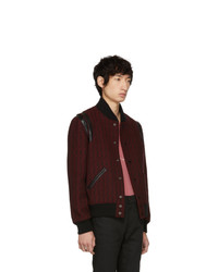 Saint Laurent Red And Black Teddy Bomber Jacket