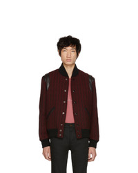 Saint Laurent Red And Black Teddy Bomber Jacket