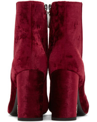 Saint Laurent Red Velvet Loulou Zipped Boots