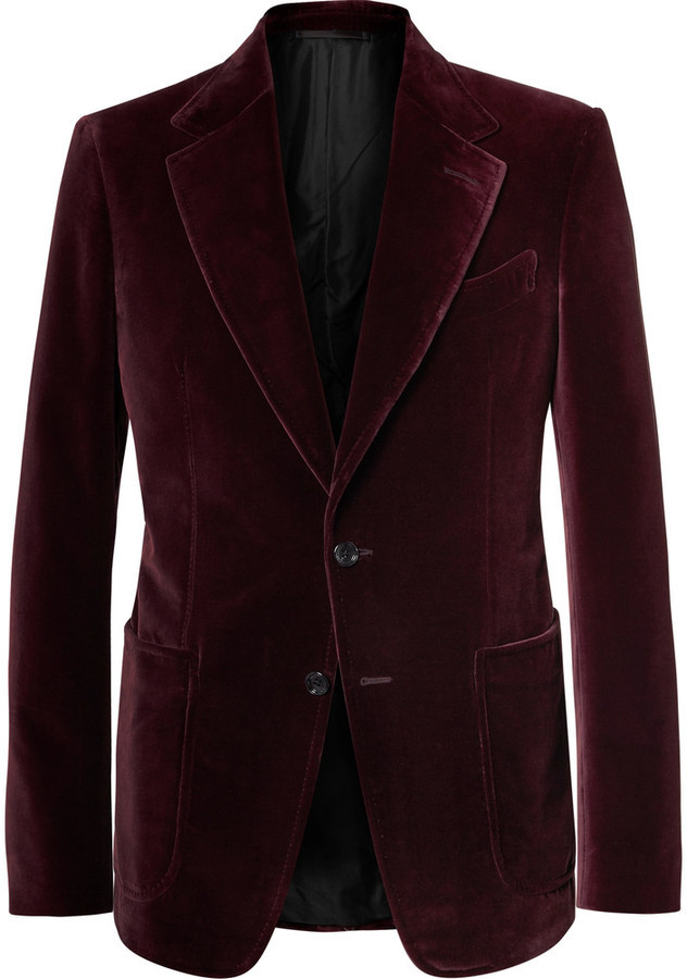 Tom Ford Burgundy Shelton Slim Fit Velvet Tuxedo Jacket, $3,800 | MR PORTER  | Lookastic