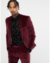 Twisted Tailor Super Skinny Suit Jacket In Burgundy Velvet