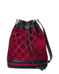 Burgundy Velvet Bucket Bag