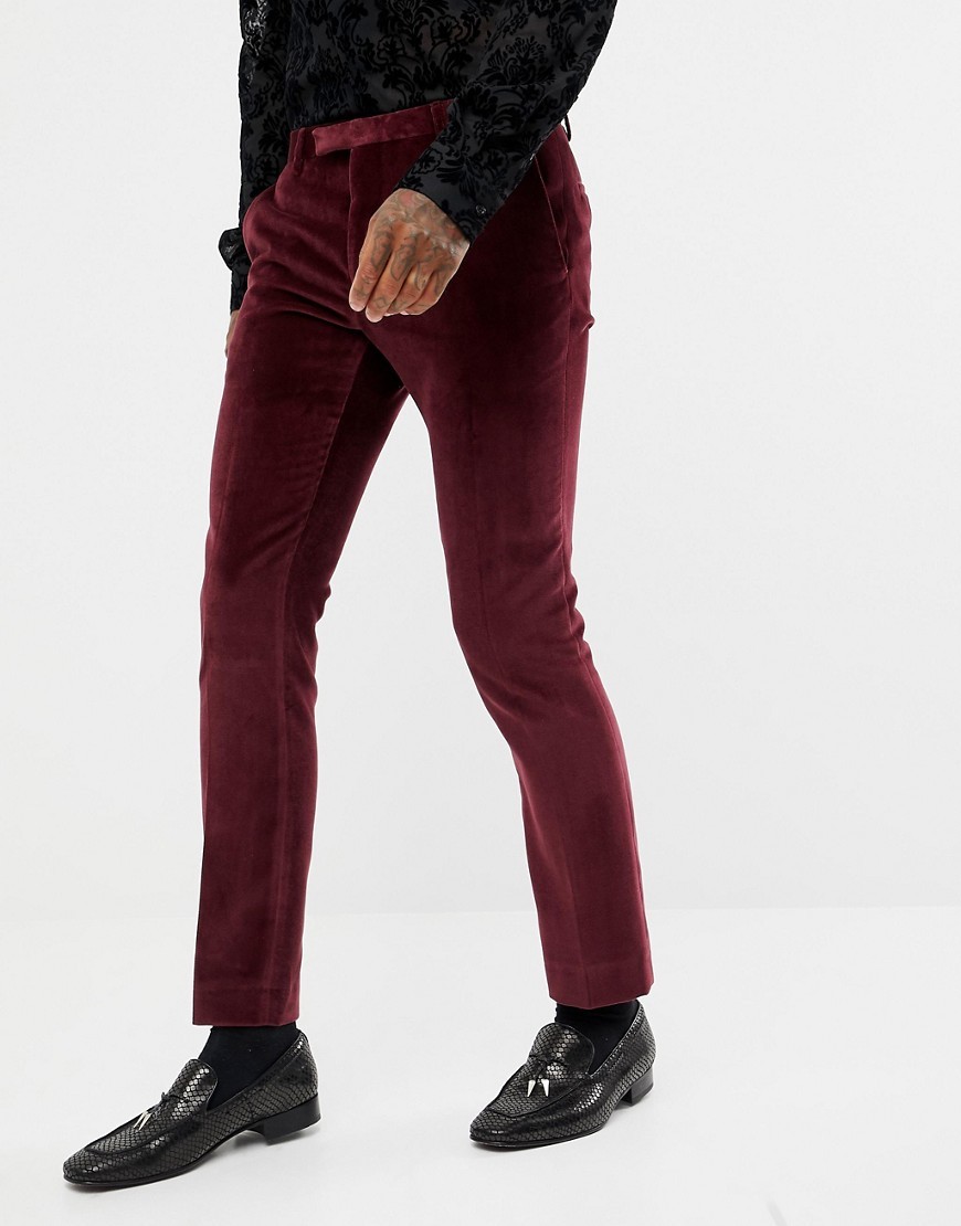 Twisted Tailor Super Skinny Velvet Suit Trouser In Burgundy, $24