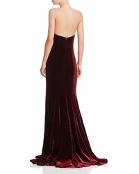 Aqua Asymmetric Strapless Velvet Gown 100%