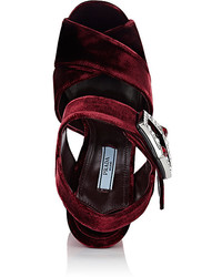 Prada Jeweled Buckle Velvet Platform Sandals