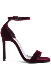 Saint Laurent Velvet Amber Ankle Strap Heels In Red