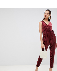 Asos Tall Asos Design Tall Sleeveless Wrap Jumpsuit In Velvet