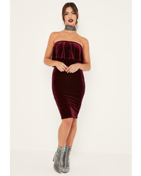 Missguided Burgundy Velvet Double Layer Midi Dress
