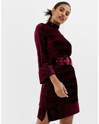 Y.a.s Textured High Neck Midi Dress In Burgundy