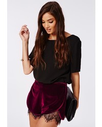 Burgundy Velvet Shorts