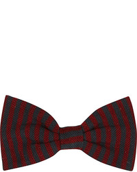 River Island Navy And Burgundy Stripe Clip On Bow Tie