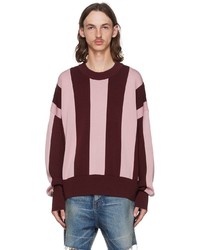 Burgundy Vertical Striped Crew-neck Sweater