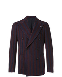 Burgundy Vertical Striped Double Breasted Blazer