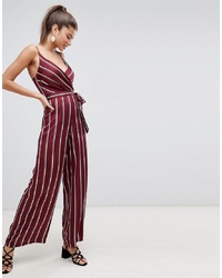 Girl In Mind Wrap Front Striped Jumpsuit