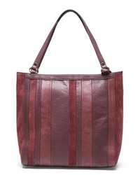 Burgundy Vertical Striped Leather Tote Bag