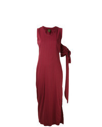 Burgundy Vertical Striped Midi Dress