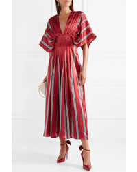 Roksanda Mihara Pleated Striped Silk Satin Midi Dress