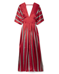 Roksanda Mihara Pleated Striped Silk Satin Midi Dress