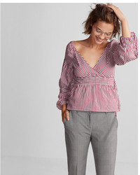 Express Striped Puff Sleeve Off The Shoulder Shirt