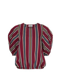 Burgundy Vertical Striped Short Sleeve Blouse