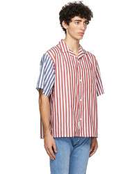4SDESIGNS White Combo Stripe Wide Camp Short Sleeve Shirt